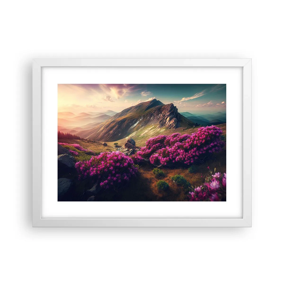 Plakát v bílém rámu - Léto na horách - 40x30 cm