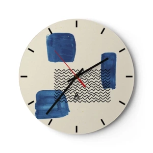 Nástěnné hodiny - Abstraktní kompozice s modrými tvary a vzory - 30x30cm - Abstraktní kvarteto - Moderní nástěnná dekorace do obývacího pokoje, kuchyně a ložnice ARTTOR
