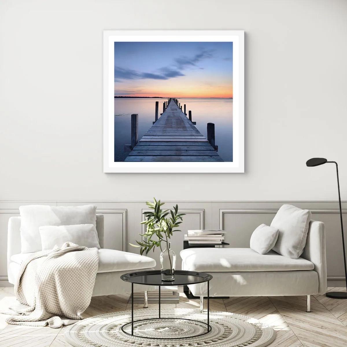 Plakát v bílém rámu - Klid příjemného soumraku - 40x40 cm