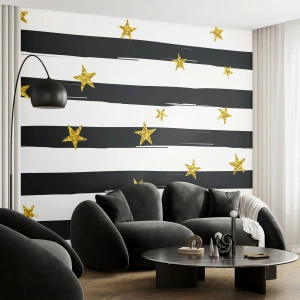 Fototapeta Samolepicí Deluxe Sticker - Všichni jsme se narodili pod šťastnou hvězdou - Grafika, Zlatá hvězda, Černé a bílé pruhy - 200x140 cm