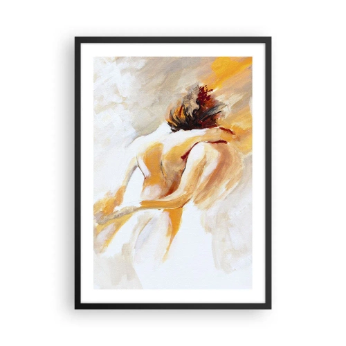 Plakát v černém rámu - Abstraktní pár v teplých barvách na světlém pozadí - 50x70cm - Blízkost v nebi - Moderní nástěnná dekorace do obývacího pokoje a ložnice ARTTOR