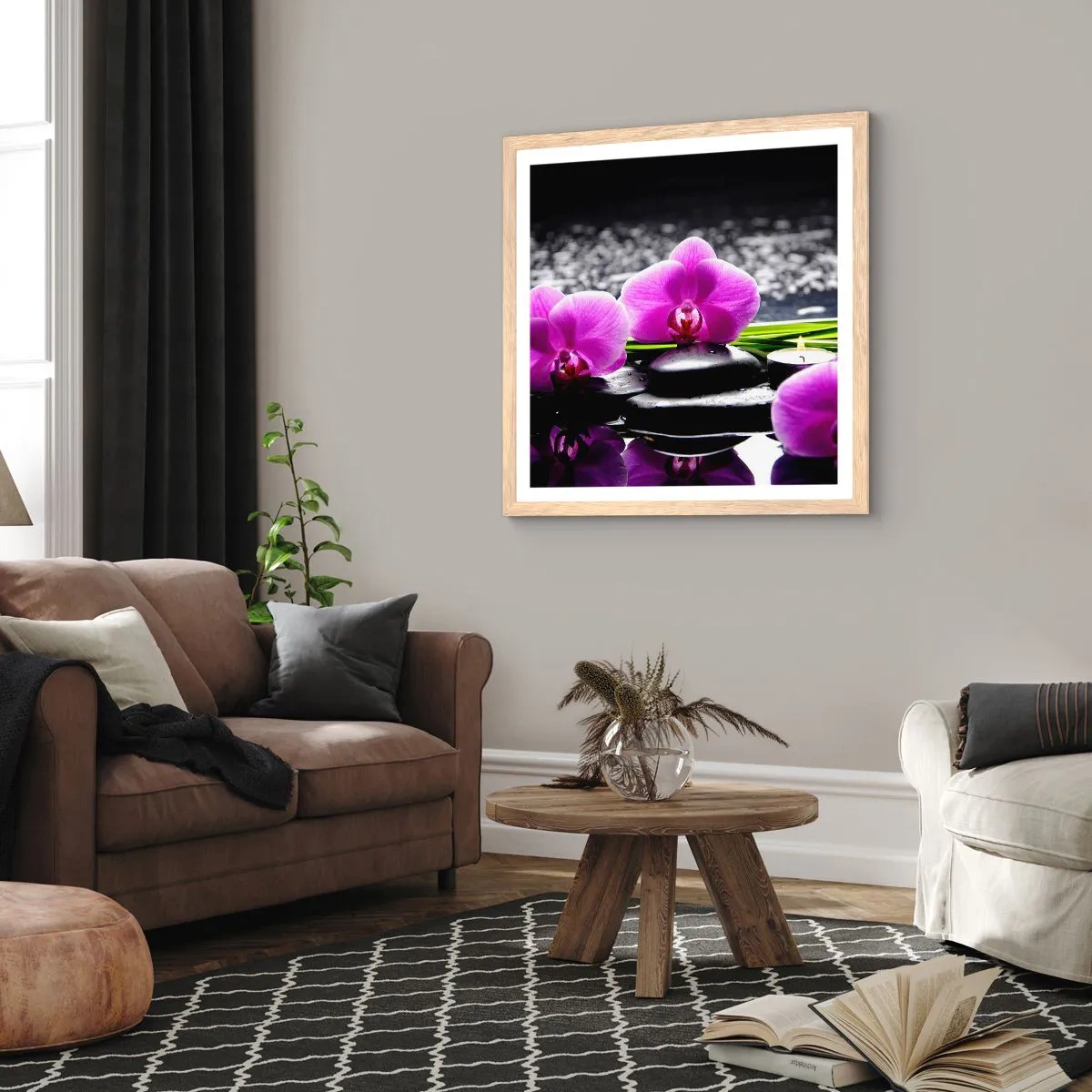 Plakát v rámu světlý dub - Utonout v tichu a klidu - 40x40 cm