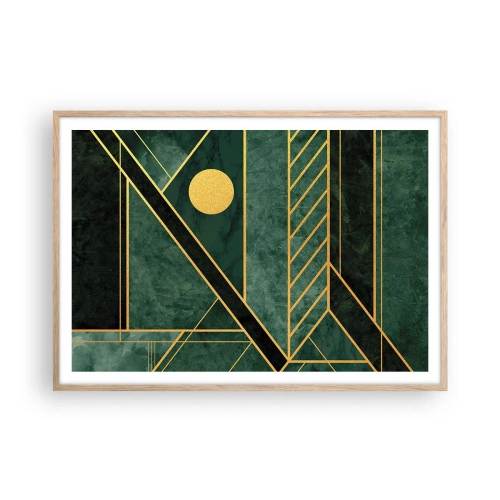 Plakát v rámu světlý dub - Dynamika zlata a lazuritu - 100x70 cm