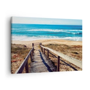 Obraz na plátně - Dřevěná cesta vedoucí na pláž - 70x50cm - Běž! - Moderní nástěnná dekorace do obývacího pokoje a ložnice ARTTOR