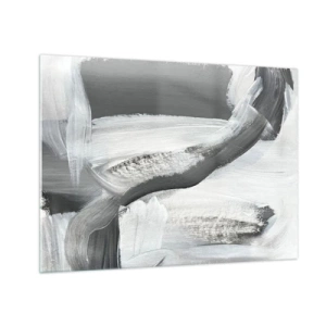 Obraz na skle - Černobílá abstrakce s dynamickými tahy štětcem. - 70x50cm - Pevným pohybem - Moderní nástěnná dekorace do obývacího pokoje a ložnice ARTTOR