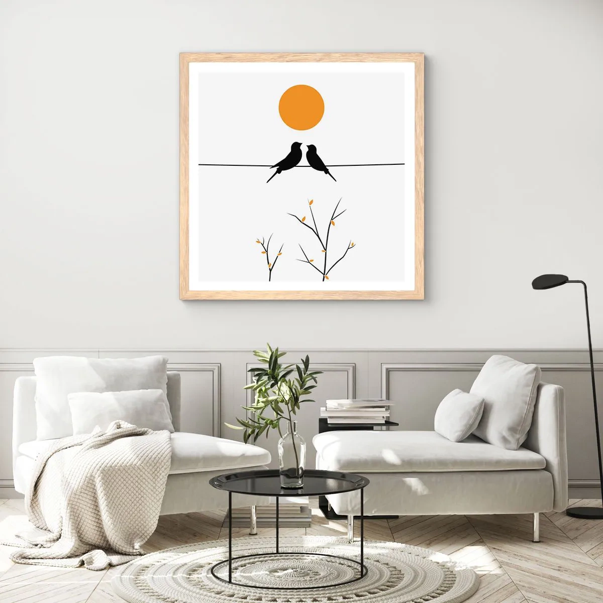 Plakát v rámu světlý dub - Slavíčí večer - 60x60 cm