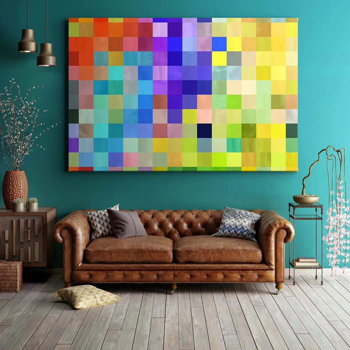 Obraz na plátně - Barevná mozaika čtverců v různých barvách - 70x50cm - Každý jiný, všechny rovné - Moderní nástěnná dekorace do obývacího pokoje a ložnice ARTTOR