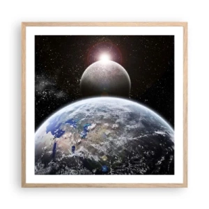 Plakát v rámu světlý dub - Vesmírná krajina - východ slunce - 60x60 cm