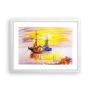 Plakát v bílém rámu - Zasloužený odpočinek v přístavu - 40x30 cm