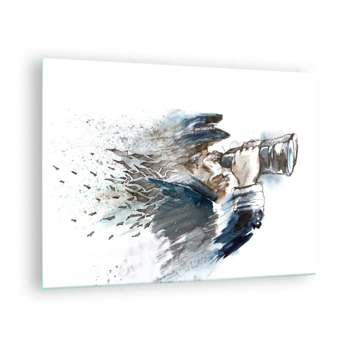 Obraz na skle - Muž s dalekohledem v dynamické akvarelové kompozici - 70x50cm - Deset na Beaufortově stupnici! - Moderní nástěnná dekorace do obývacího pokoje a ložnice ARTTOR