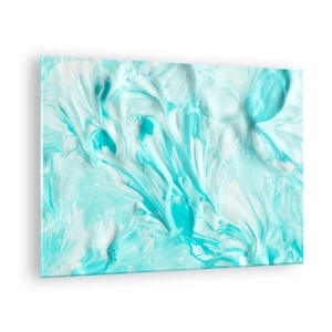 Obraz na skle - Abstraktní modré a bílé vzory připomínající vlnobití - 70x50cm - Navždy spolu - Moderní nástěnná dekorace do obývacího pokoje a ložnice ARTTOR