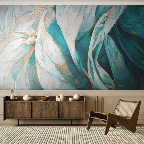 Fototapeta Samolepicí Deluxe Sticker - Modrá abstrakce se zlatým motivem - Kus, Art Deco, Jemný - 400x280 cm