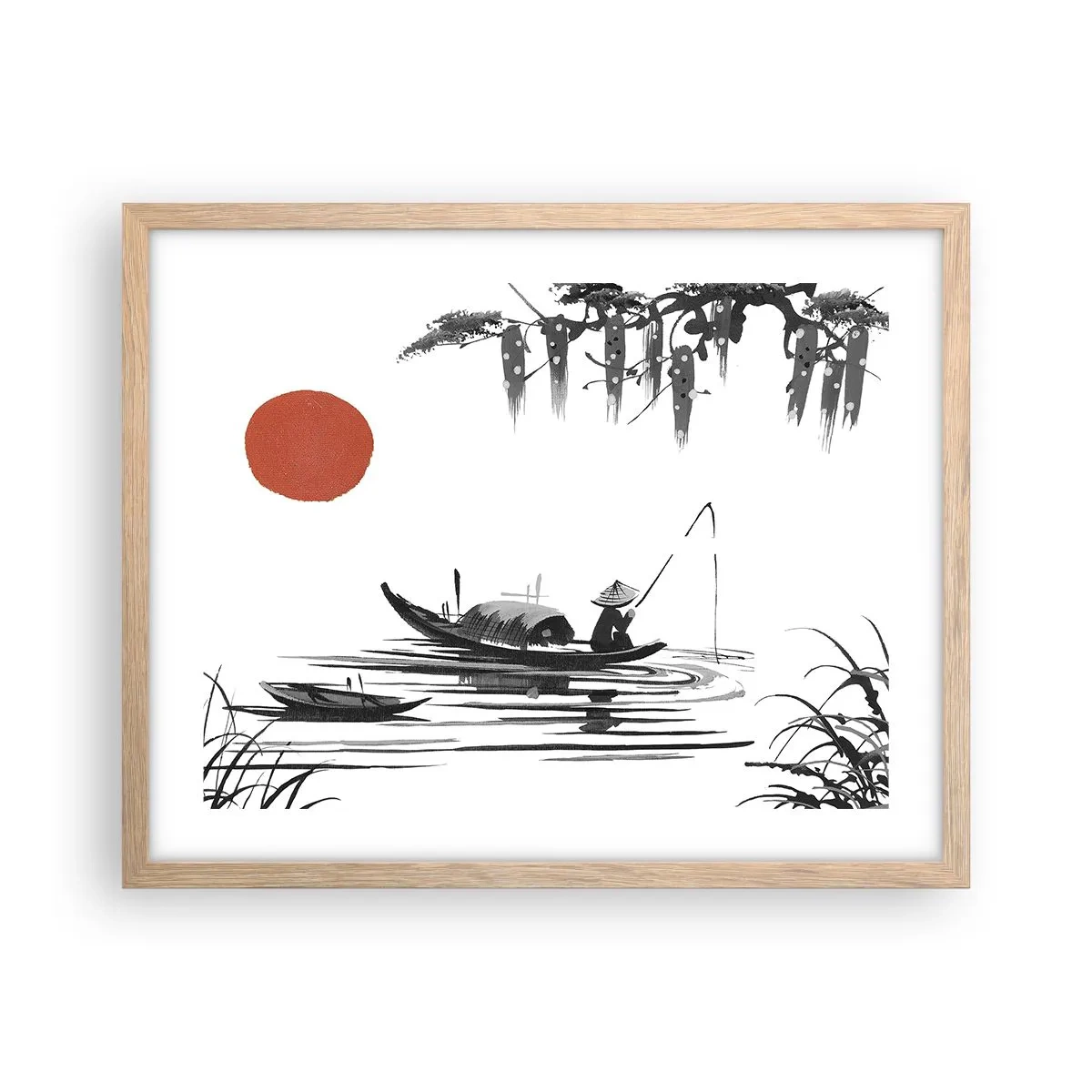 Plakát v rámu světlý dub - Asijské odpoledne - 50x40 cm
