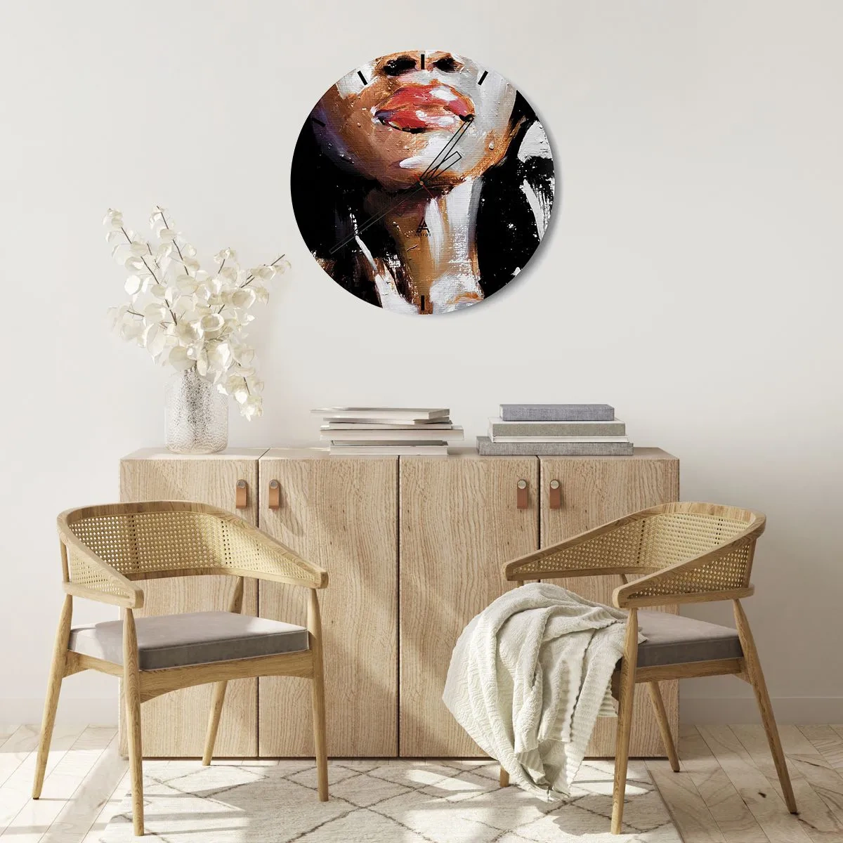 Nástěnné hodiny - Fragment ženské tváře v expresivní malířské technice - 30x30cm - Hrdost bez předsudků - Moderní nástěnná dekorace do obývacího pokoje, kuchyně a ložnice ARTTOR
