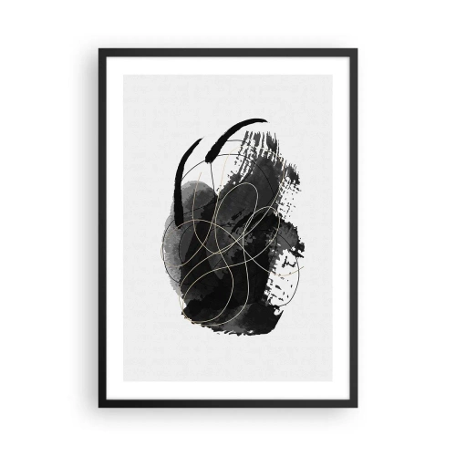 Plakát v černém rámu - Abstraktní kompozice v černé barvě s jemnými zlatými liniemi. - 50x70cm - Upletené z černé - Moderní nástěnná dekorace do obývacího pokoje a ložnice ARTTOR