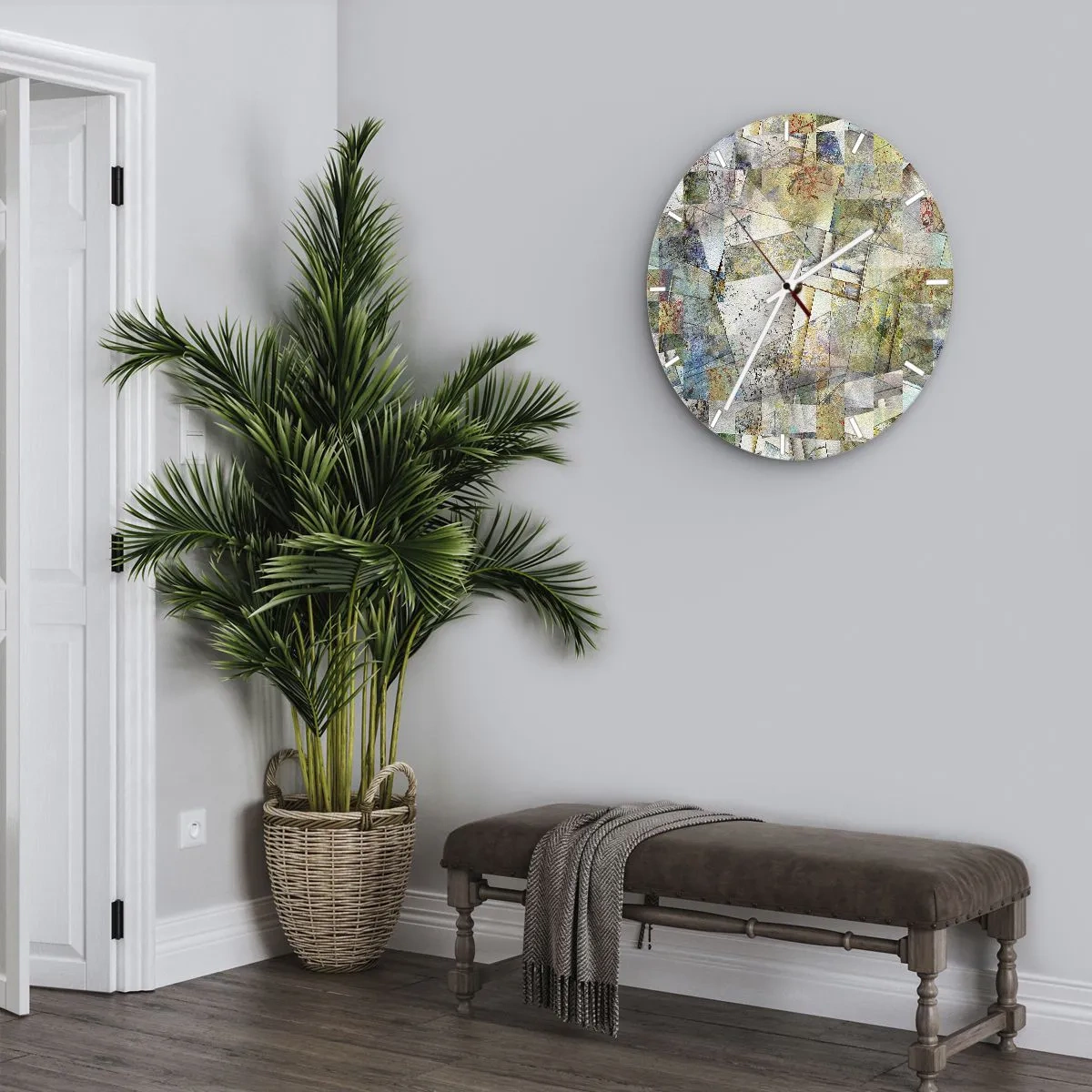 Nástěnné hodiny - Barevná mozaika abstraktních geometrických tvarů - 30x30cm - Geometrické přeskupení - Moderní nástěnná dekorace do obývacího pokoje, kuchyně a ložnice ARTTOR