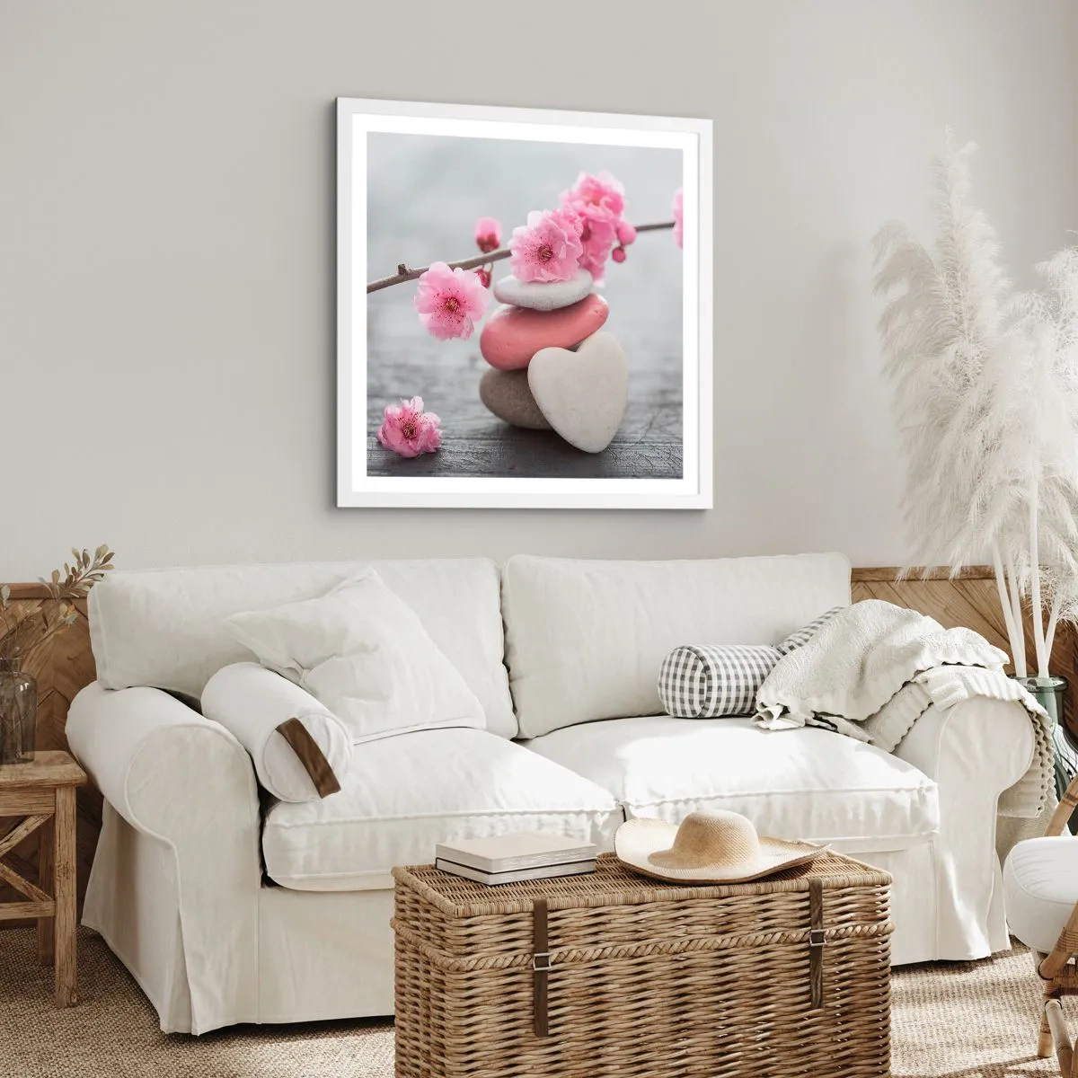 Plakát v bílém rámu - Blaženost s višňovým květem - 40x40 cm