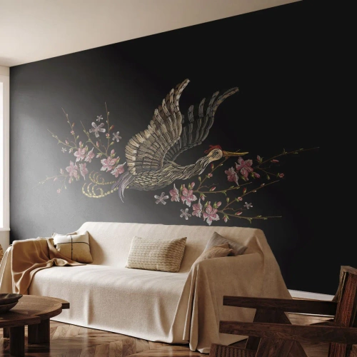 Fototapeta Premium Sand - Exotický vyšívaný pták - Pták, Grafika, Květiny - 250x175 cm