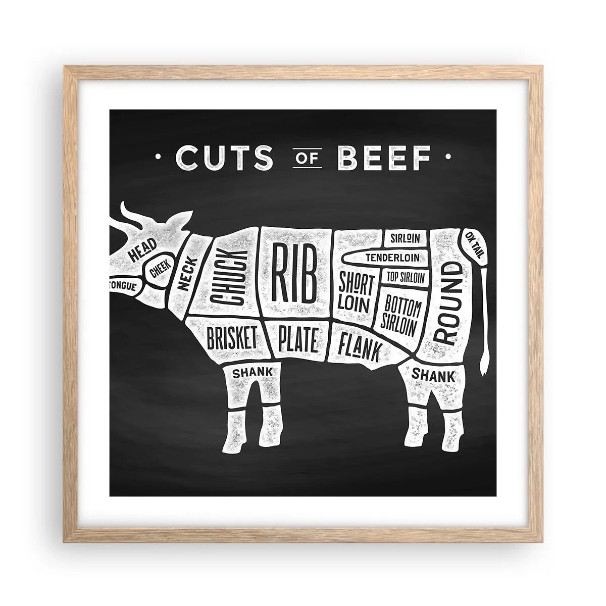 Plakát v rámu světlý dub - Slabikář řezníka - 50x50 cm