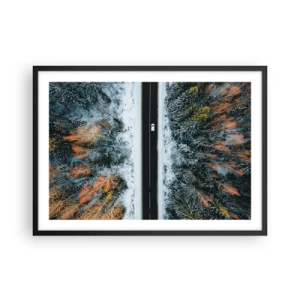 Plakát v černém rámu - Přes zimní les - 70x50 cm