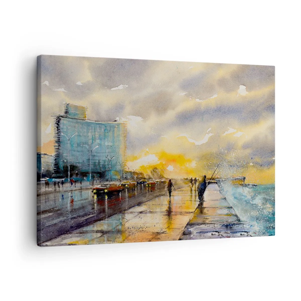 Obraz na plátně - Malebný výhled na přímořskou promenádu při západu slunce - 70x50cm - Život na pobřeží - Moderní nástěnná dekorace do obývacího pokoje a ložnice ARTTOR