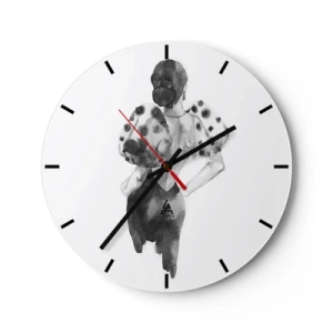 Nástěnné hodiny - Černobílá ilustrace ženy v elegantních šatech - 30x30cm - Prošla kolem - Moderní nástěnná dekorace do obývacího pokoje, kuchyně a ložnice ARTTOR