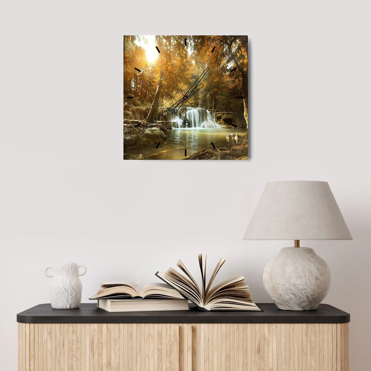 Nástěnné hodiny - Parkový vodopád - 40x40 cm