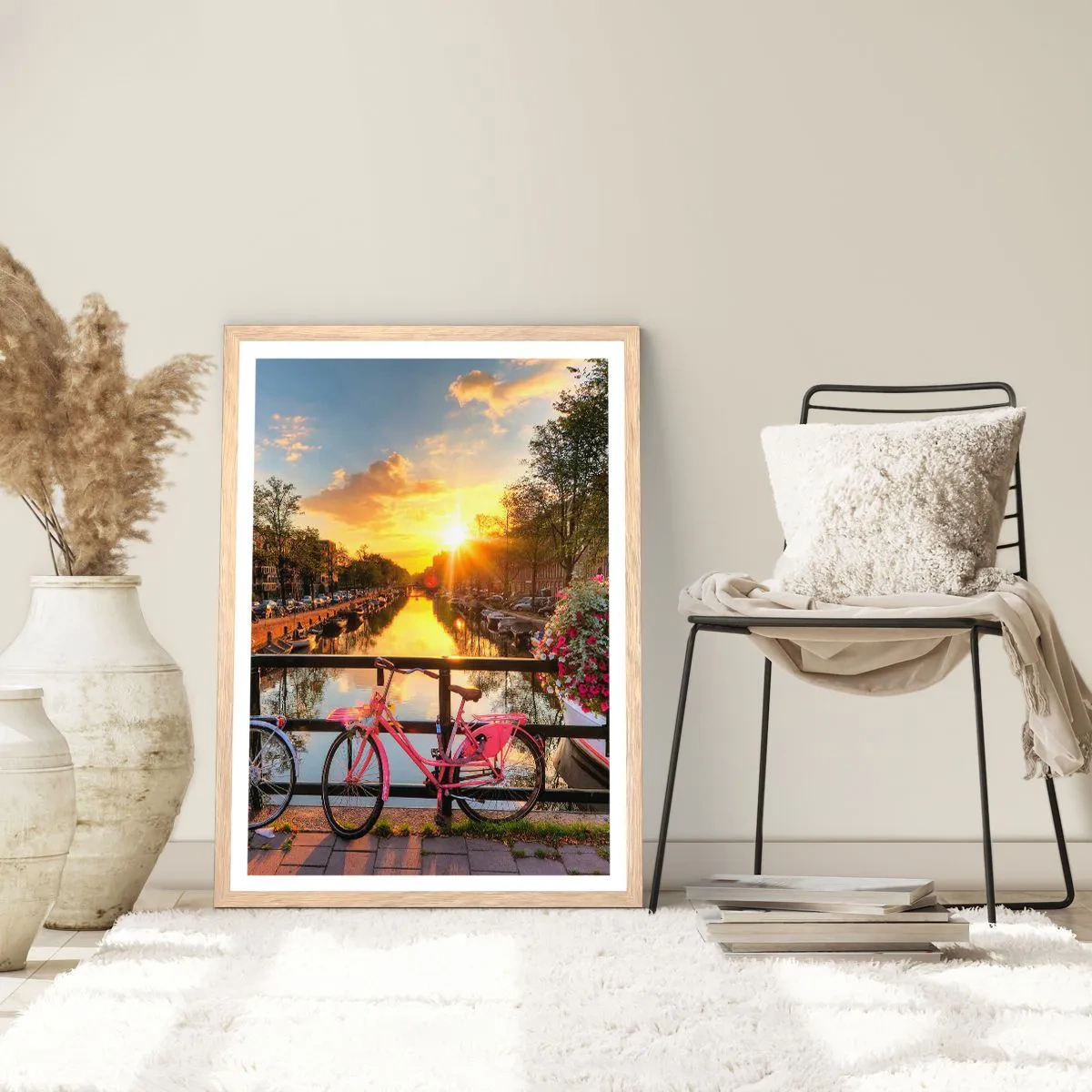 Plakát v rámu světlý dub - Jarní ráno v Amsterdamu - 30x40 cm