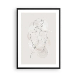 Plakát v černém rámu - Jemná ženská silueta v nepřetržité linii - 50x70cm - Jako citlivý nástroj - Moderní nástěnná dekorace do obývacího pokoje a ložnice ARTTOR