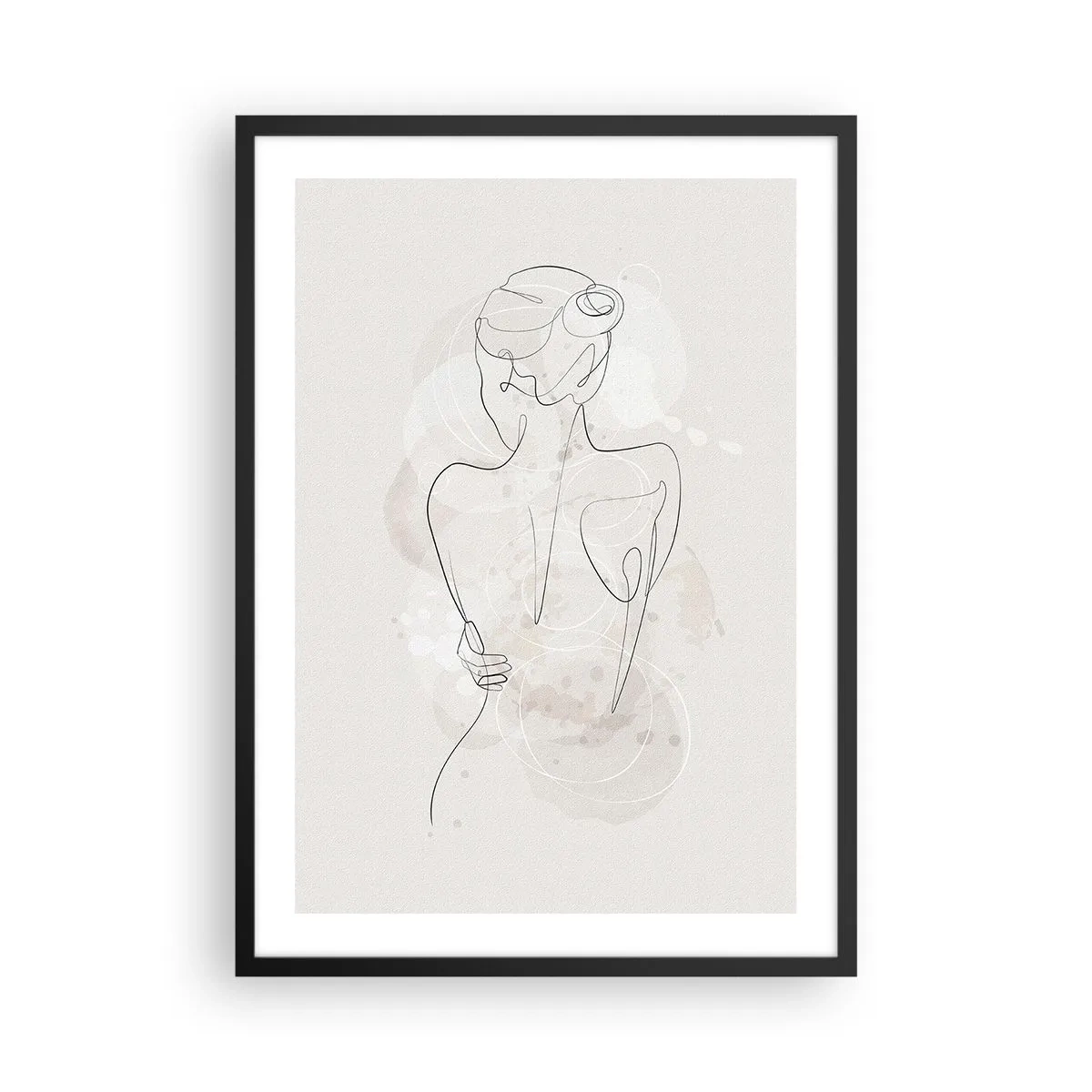 Plakát v černém rámu - Jemná ženská silueta v nepřetržité linii - 50x70cm - Jako citlivý nástroj - Moderní nástěnná dekorace do obývacího pokoje a ložnice ARTTOR