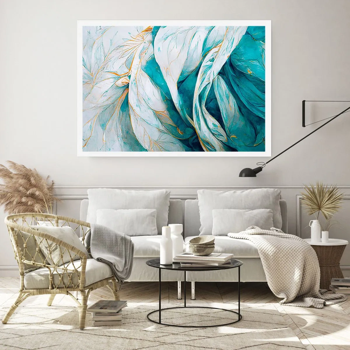 Plakát - Modrá abstrakce se zlatým motivem - 91x61 cm