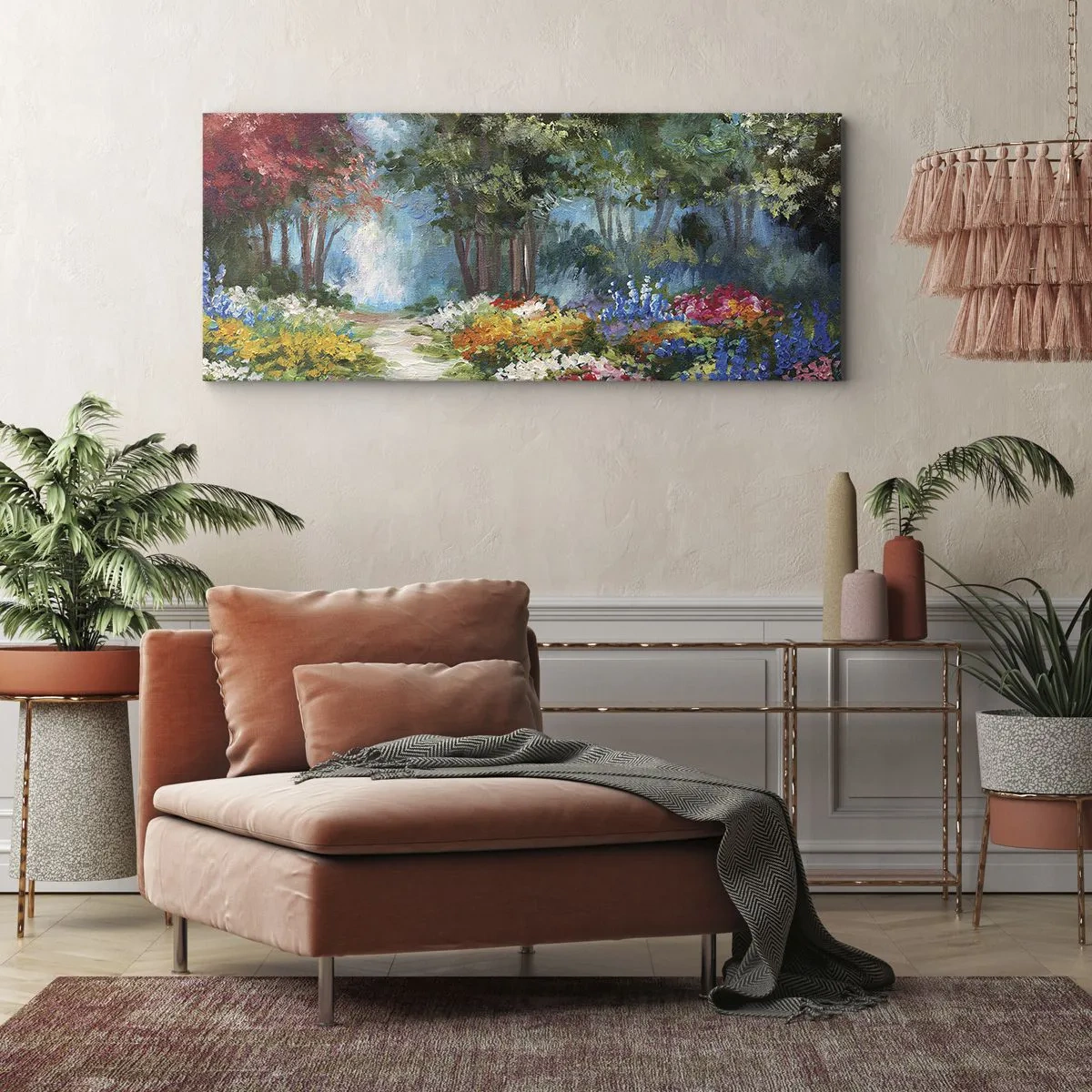 Obraz na plátně - Lesní zahrada, květinový les - 100x40 cm