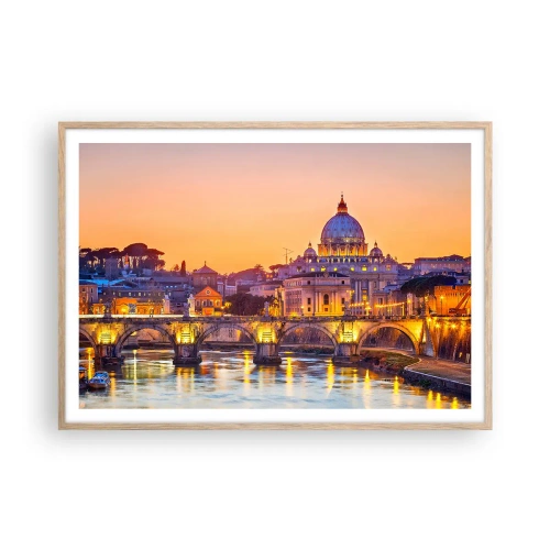 Plakát v rámu světlý dub - Soumrak nad Věčným městem - 100x70 cm