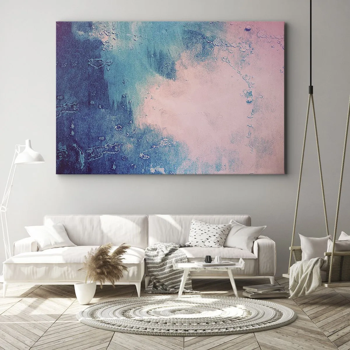 Obraz na plátně - Abstraktní textura v odstínech růžové a modré - 70x50cm - Modrá objetí - Moderní nástěnná dekorace do obývacího pokoje a ložnice ARTTOR