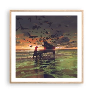 Plakát v rámu světlý dub - Koncert na piano a vlny - 60x60 cm