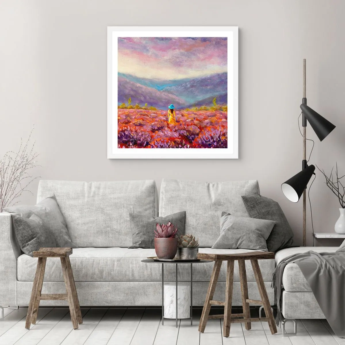 Plakát v bílém rámu - V levandulovém světě - 30x30 cm