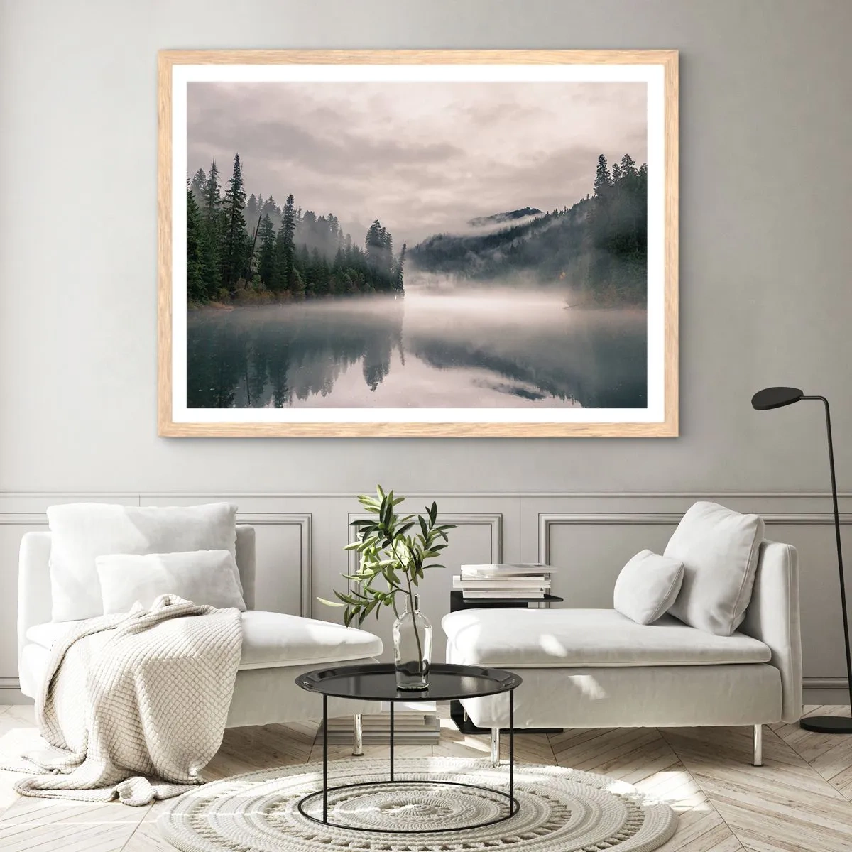 Plakát v rámu světlý dub - V zamyšlení, v mlze - 91x61 cm