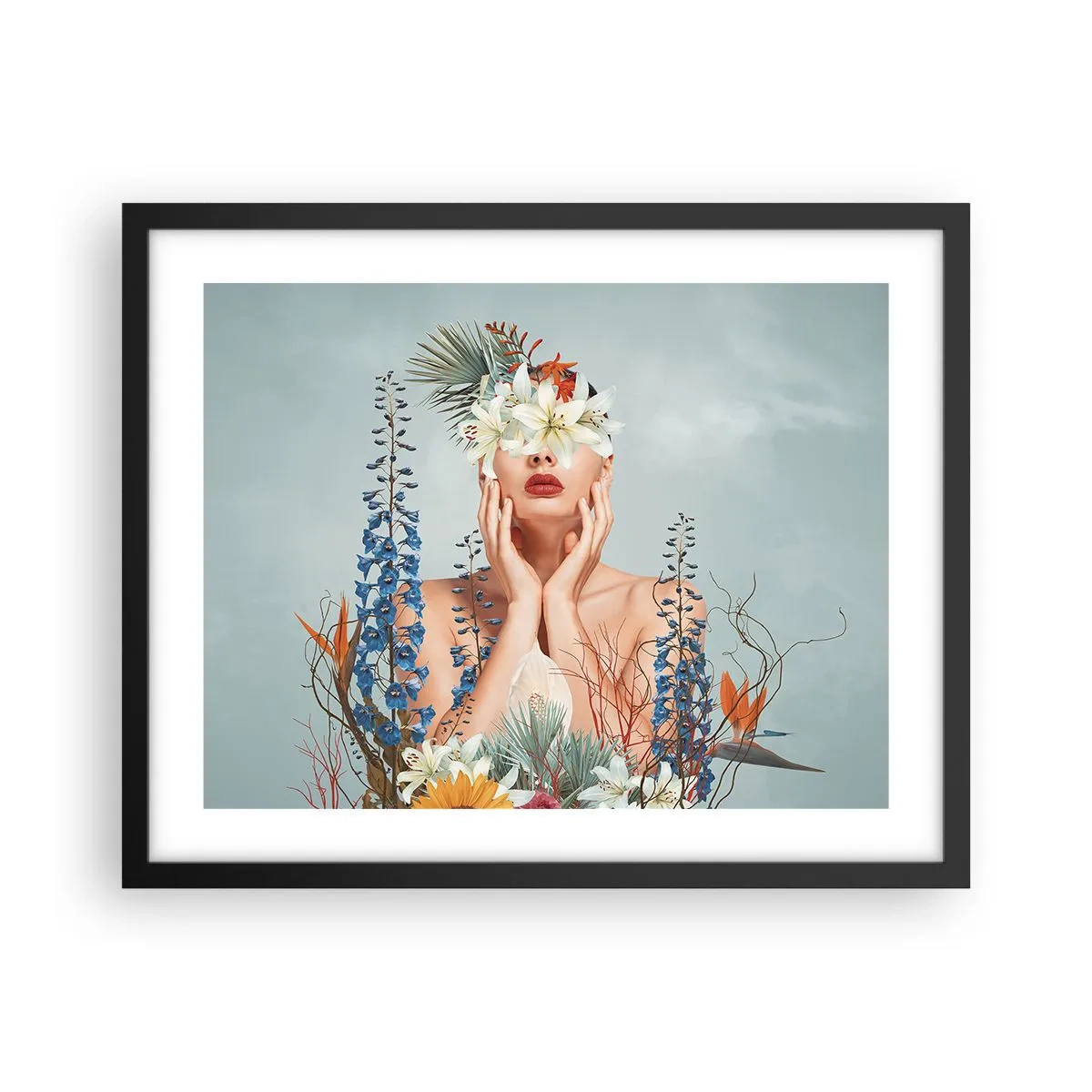 Plakát v černém rámu - Žena – květina - 50x40 cm