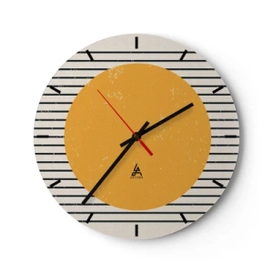 Nástěnné hodiny - Oranžový kruh na pozadí černých a bílých pruhů - 30x30cm - Síla jednoduchosti - Moderní nástěnná dekorace do obývacího pokoje, kuchyně a ložnice ARTTOR