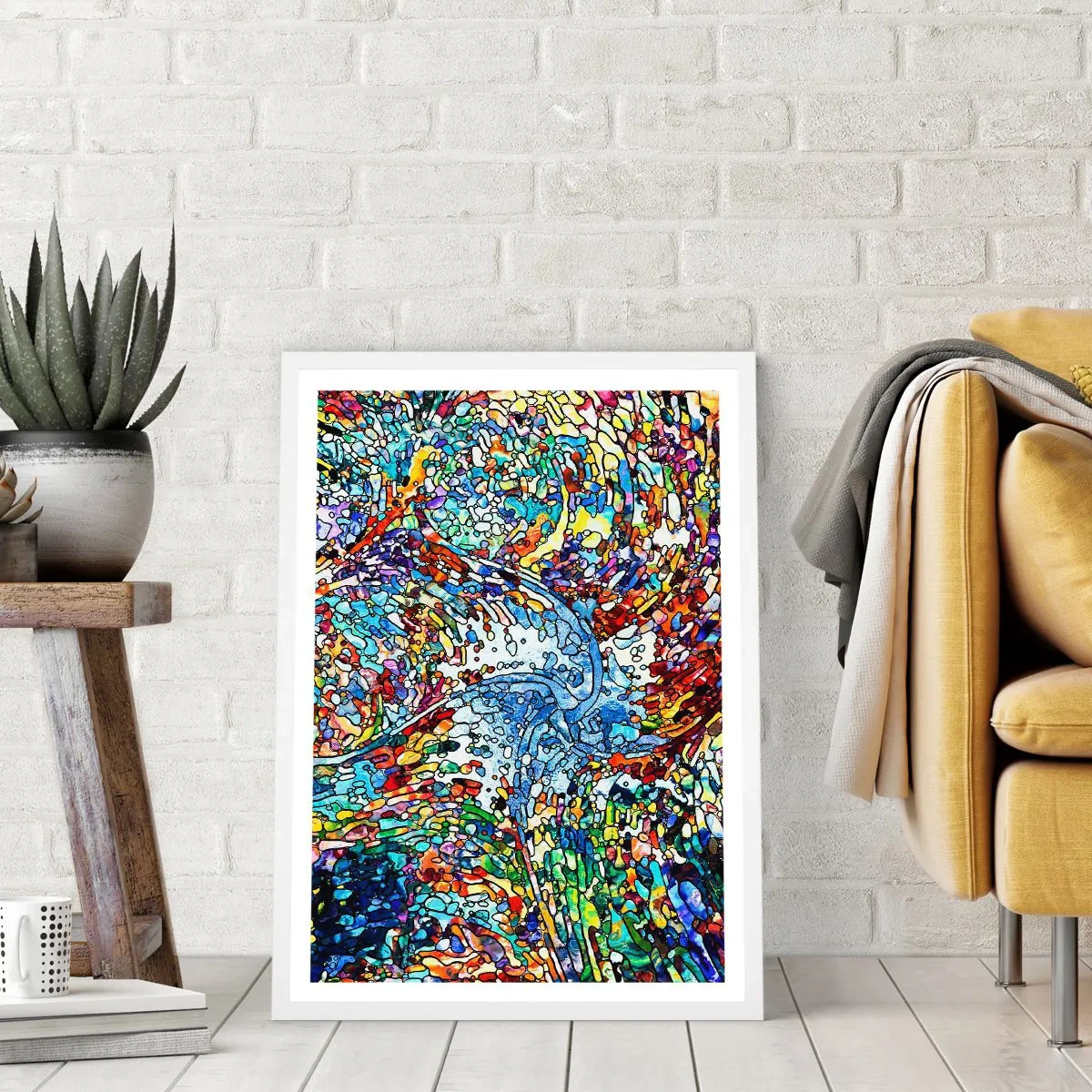 Plakát v bílém rámu - Vitráž s kapkami - 70x100 cm