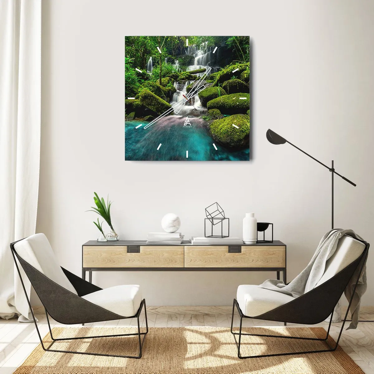 Nástěnné hodiny - Tyrkys, safíry a tekuté stříbro - 40x40 cm