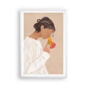 Plakát v bílém rámu - Dívka a květiny - 61x91 cm