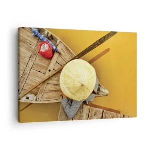 Obraz na plátně - Tradiční loď z ptačí perspektivy - 70x50cm - Život na žluté řece - Moderní nástěnná dekorace do obývacího pokoje a ložnice ARTTOR