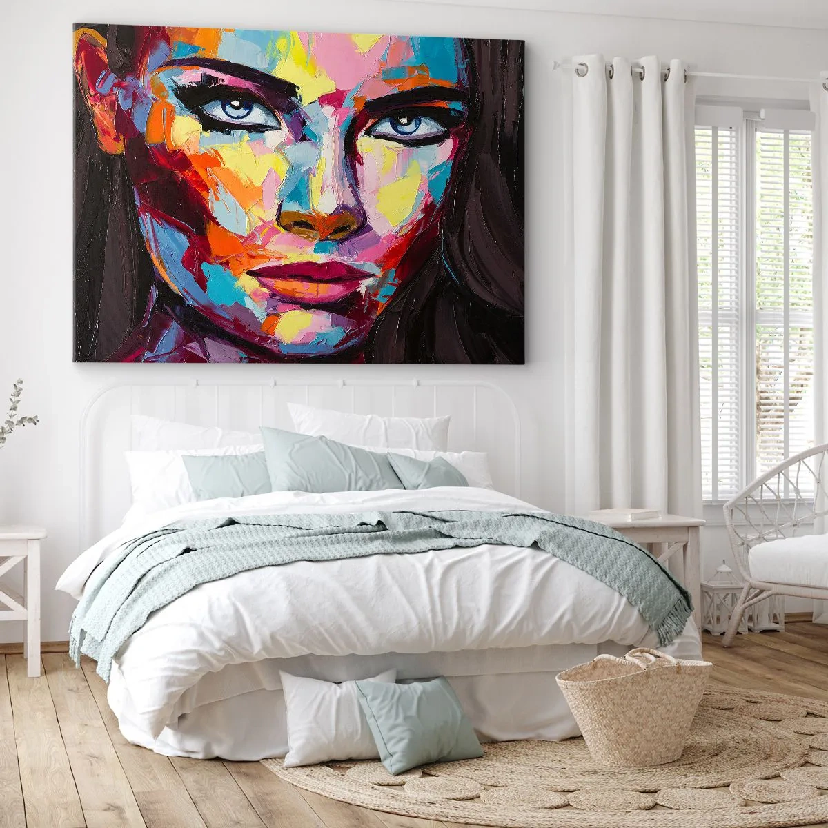 Obraz na plátně - Barevný abstraktní portrét ženy v intenzivních barvách. - 70x50cm - Také barevná duše - Moderní nástěnná dekorace do obývacího pokoje a ložnice ARTTOR