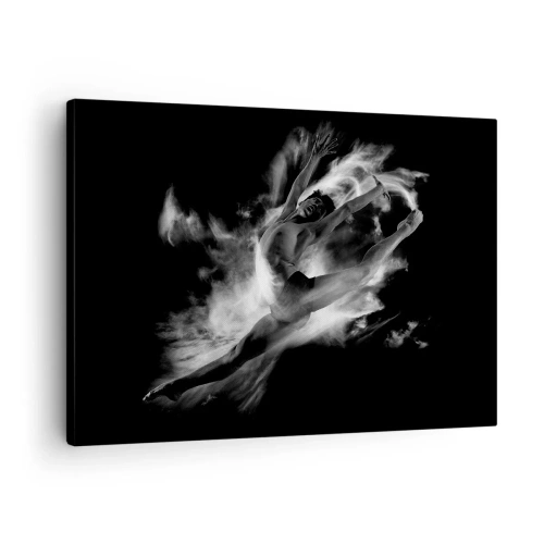 Obraz na plátně - Tanečnice v dynamické póze na černém pozadí - 70x50cm - Zastaven za letu - Moderní nástěnná dekorace do obývacího pokoje a ložnice ARTTOR