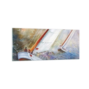 Obraz na skle - Běžící přes vlny - 120x50 cm