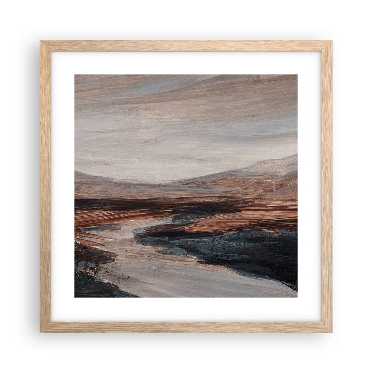 Plakát v rámu světlý dub -  Klidné údolí - 40x40 cm