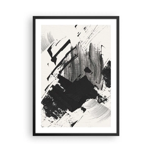 Plakát v černém rámu - Abstraktní černobílé tahy štětcem - 50x70cm - Abstrakce – exprese černé - Moderní nástěnná dekorace do obývacího pokoje a ložnice ARTTOR