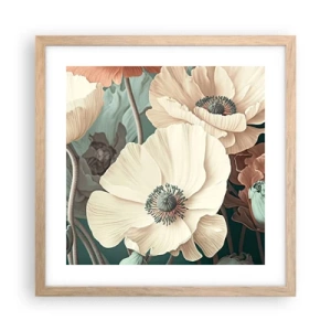 Plakát v rámu světlý dub - Šepot máků - 40x40 cm