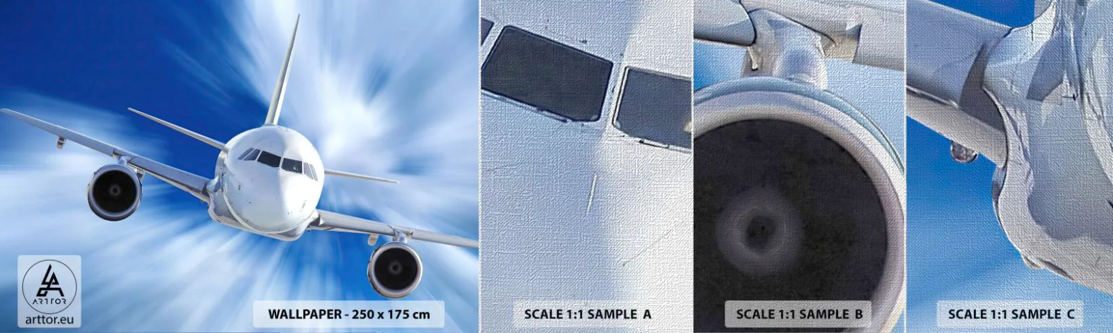 Vzor Fototapety Premium Canvas - Rychlejší než vítr na obloze - Letadlo, Letadlo, Cestování - 100x30 cm